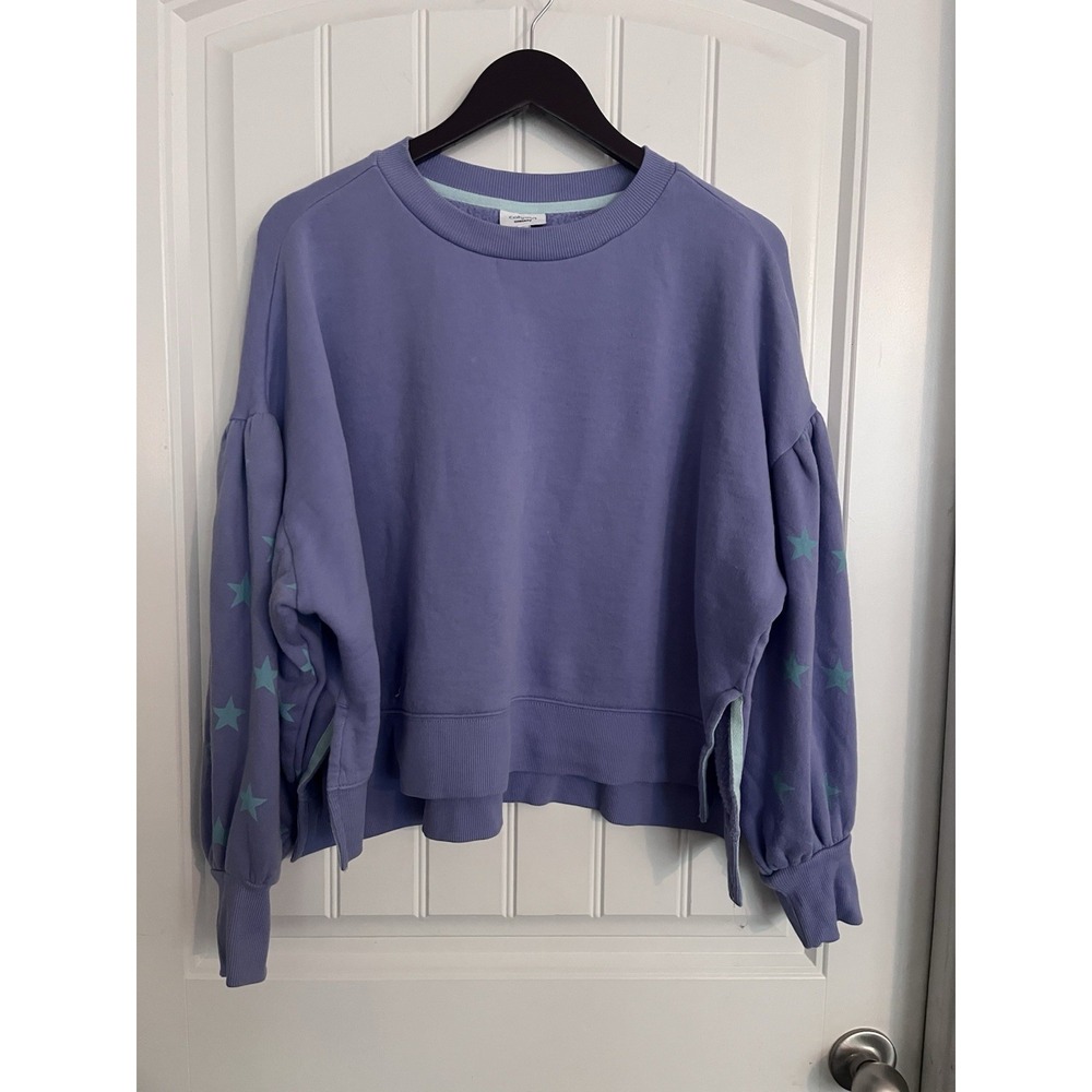 Cabana Crown & Ivy Womans Medium Purple Sweatshirt Green Star Sleeves Boxy 480